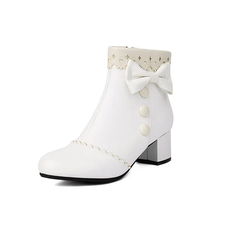 Women's Bowties Round Toe Block Heel Ankle Boots