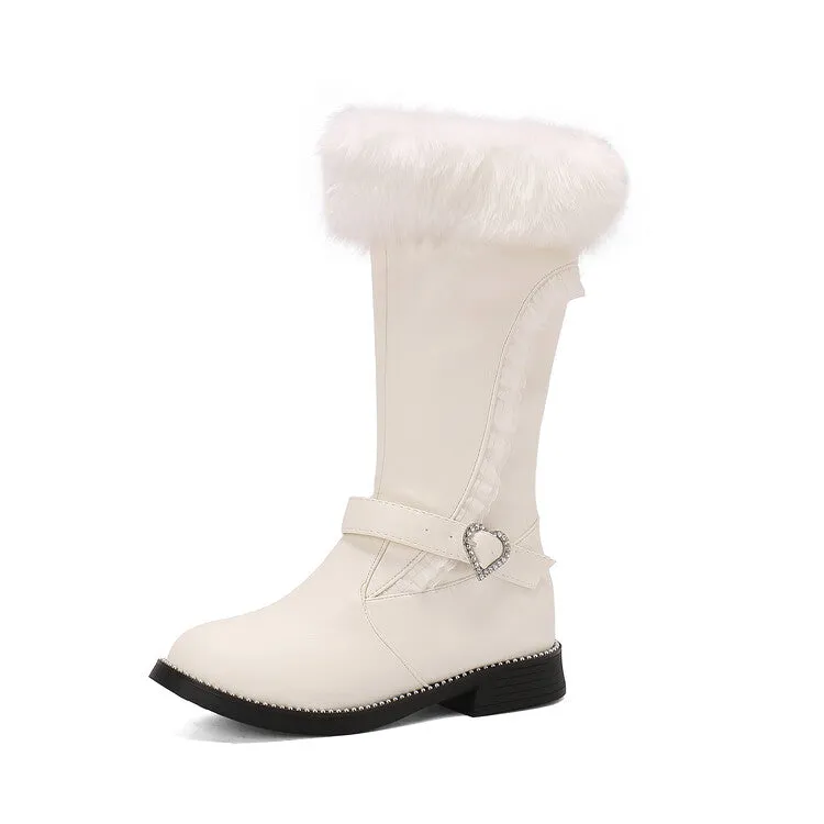Women's Buckle Strap Round Toe Flat Mid Calf Boots