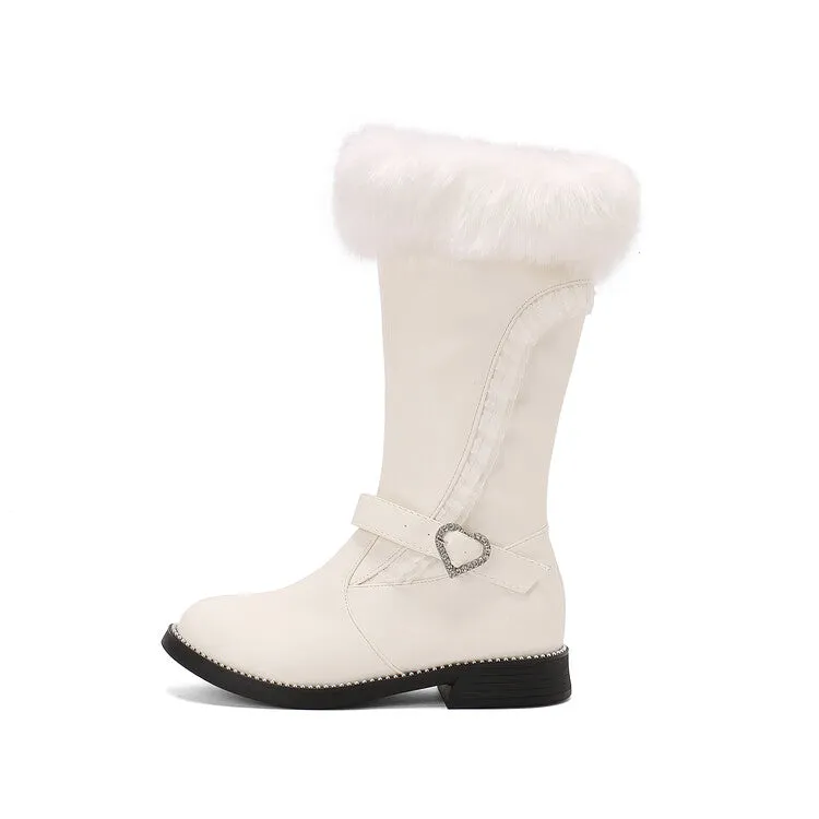Women's Buckle Strap Round Toe Flat Mid Calf Boots