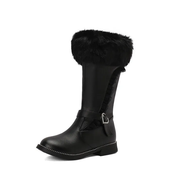 Women's Buckle Strap Round Toe Flat Mid Calf Boots