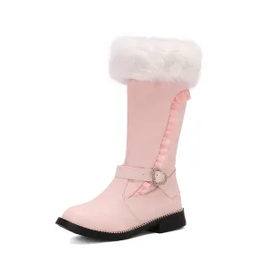 Women's Buckle Strap Round Toe Flat Mid Calf Boots