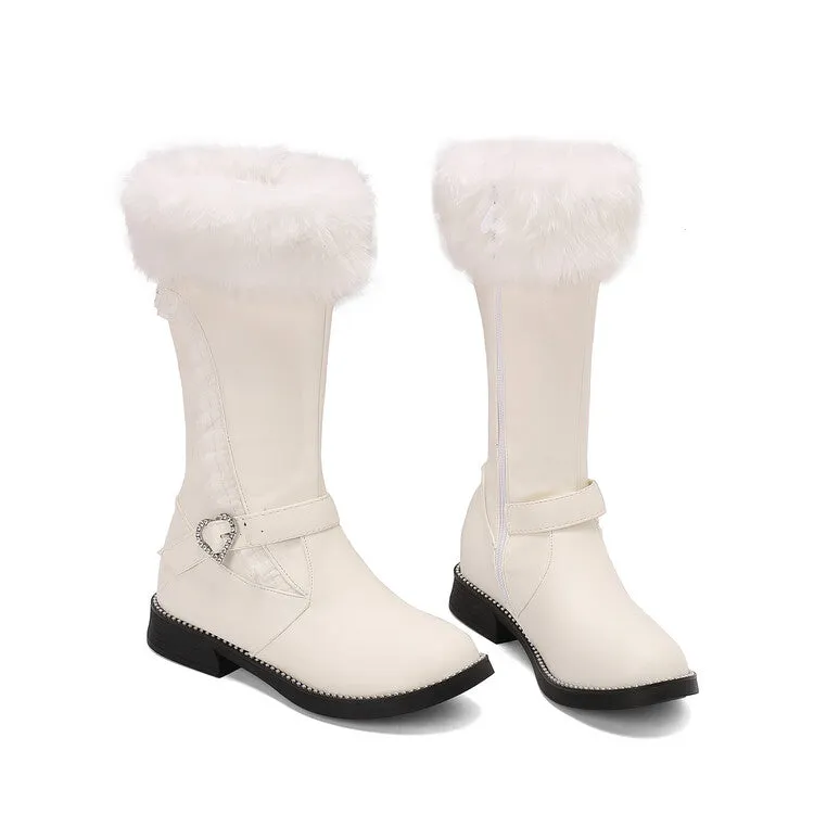 Women's Buckle Strap Round Toe Flat Mid Calf Boots