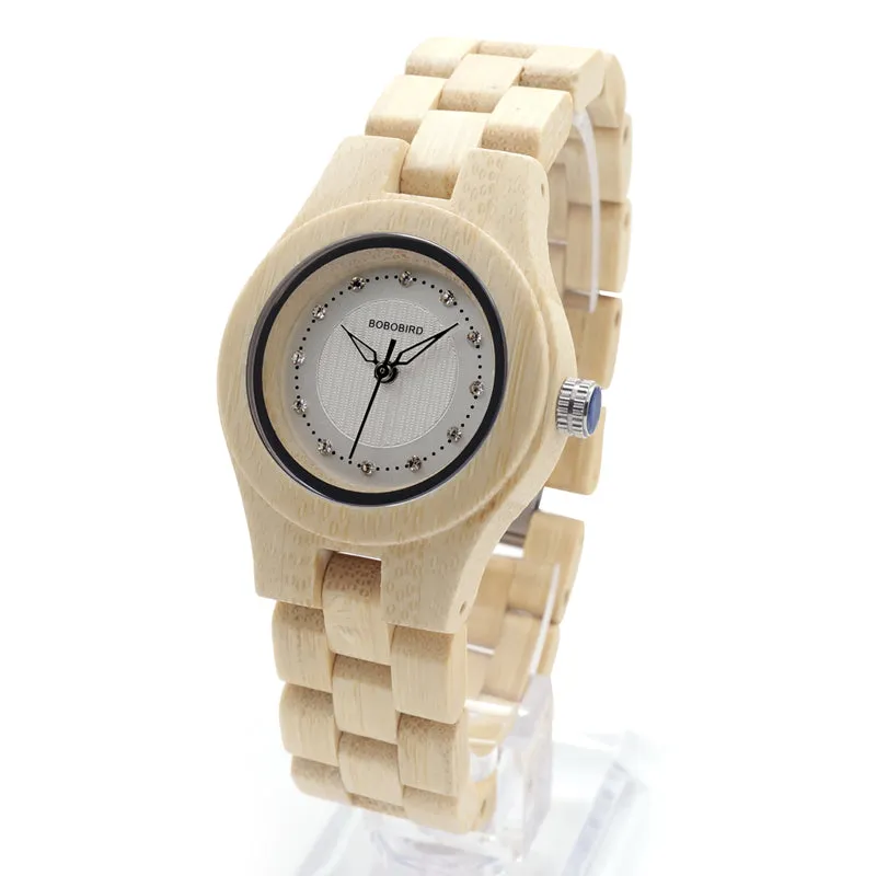 Women's Octagon Natural Bamboo Watch in Wooden Box - Green,Pink,White