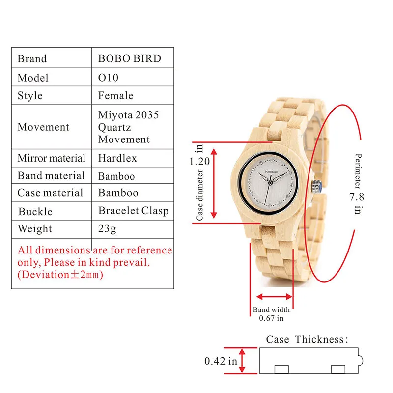 Women's Octagon Natural Bamboo Watch in Wooden Box - Green,Pink,White
