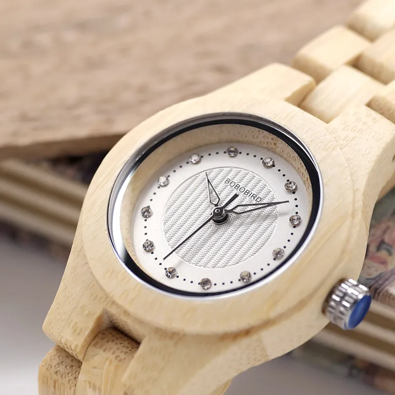 Women's Octagon Natural Bamboo Watch in Wooden Box - Green,Pink,White