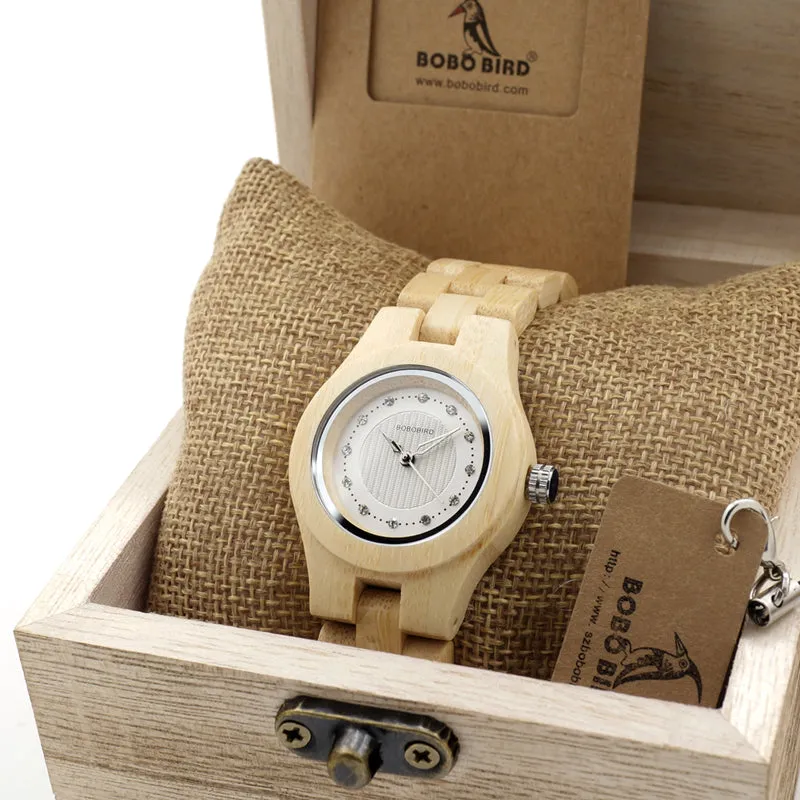 Women's Octagon Natural Bamboo Watch in Wooden Box - Green,Pink,White