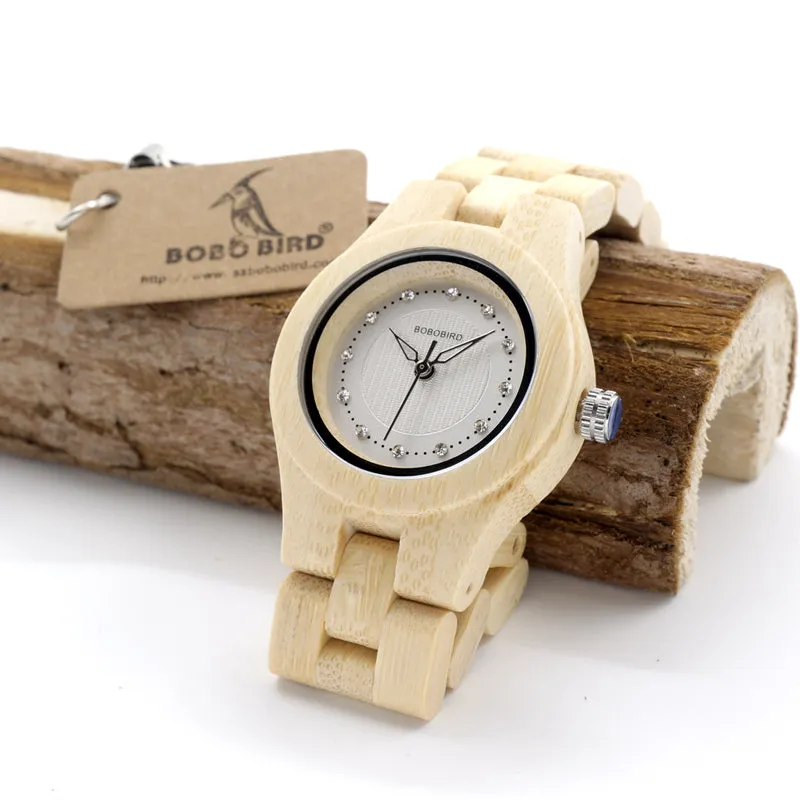 Women's Octagon Natural Bamboo Watch in Wooden Box - Green,Pink,White