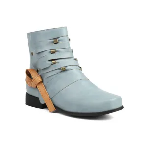 Women's Round Toe Straps Low Heel Ankle Boots
