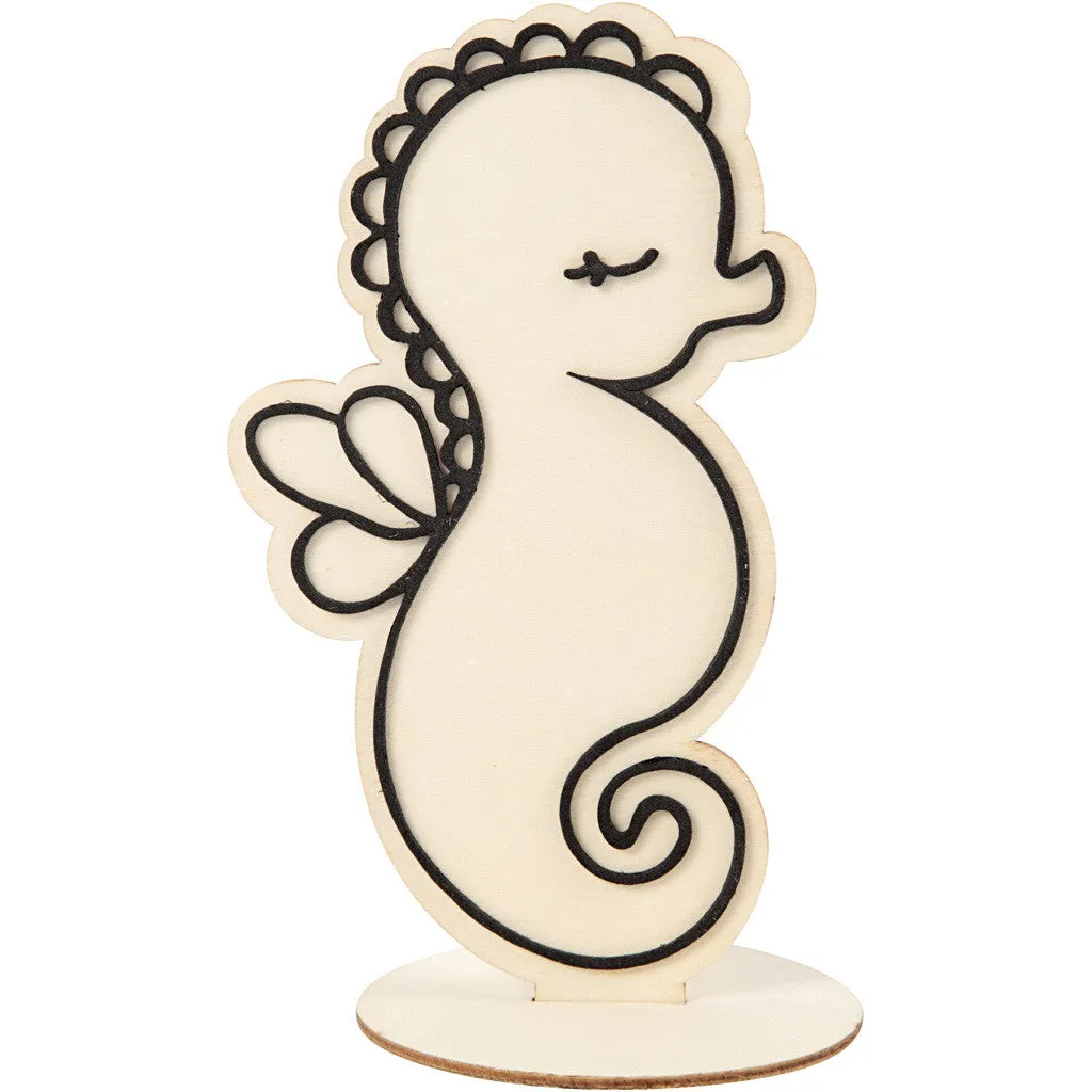 Wooden EVA Foam Figure With Stand Decoration Crafts H: 18 cm - Seahorse
