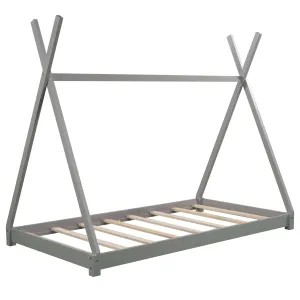 Wooden Twin Size House Platform Bed with Triangle Structure Solid Wood